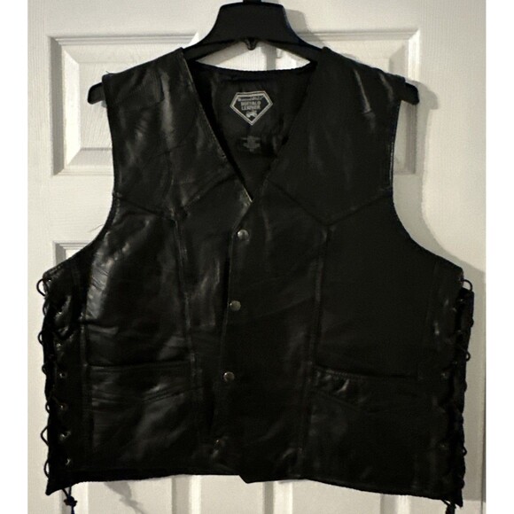 Diamond Plate Buffalo Leather Vest 2XL Live To Ride - Picture 2 of 16